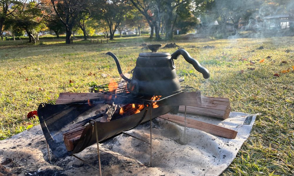 グリーンパーク山東 フリーサイトで焚き火で湯沸かし